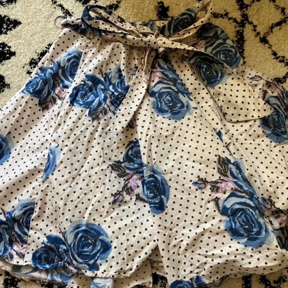 Hell Bunny Vixen White, Blue & Purple Polka Dot Rose Skirt, Size XS